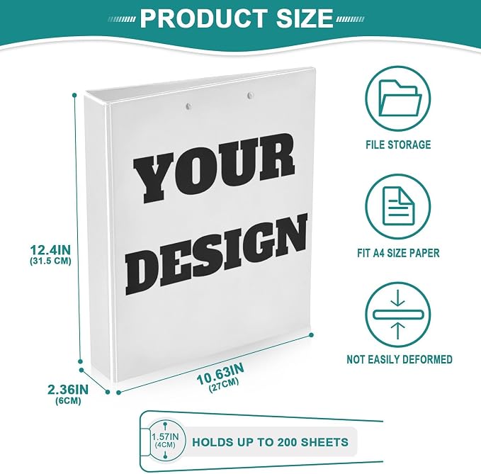 Custom Design 3-Ring Binder for School Office, 1.5 Inch Round Ring Binder for Home Recipe Budget Aesthetic Binder with Pocket Metal Non-Slip Clip Holds 200 Sheets of Paper