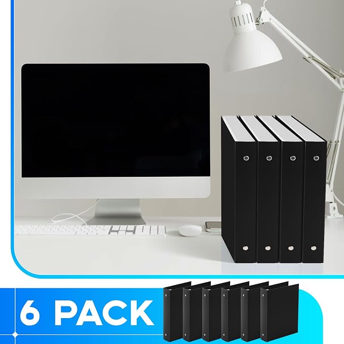 Henoyso 1.5 Inch 6 Pack Mini 3 Ring Binders for 5.5"x8.5" Paper,Black | Holds 280 Sheets, Plastic Small Binders, Round Three Rings, Flexible PP Covers, School Office, Photo Album Planner Journal