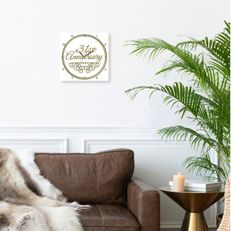 3dRose Wall Clock Silent - 10 inch - 31st Gold Text for Celebrating Wedding Anniversaries - 31 Years Married Together - Occasions