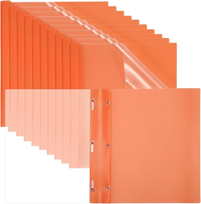 PATIKIL Plastic Report Covers with Prong, 30 Pcs 80 Sheet Clear Front Presentation Binders with 3 Metal Prong Fasteners Report Folder for Resume Documents Files Letter, Orange