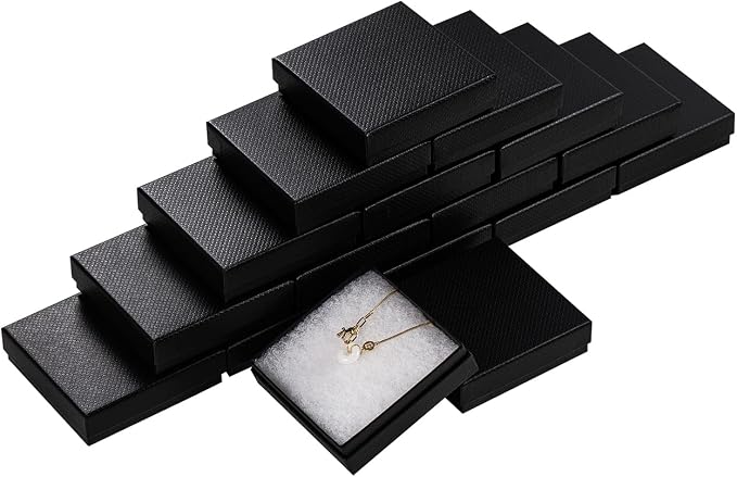 Magicool 96 Pack 3.5x3.5x1 Inch Cardboard Jewelry Boxes,Used for Necklaces,Bracelets,Earrings,Jewelry,Small Gift Packaging,Jewelry Gift Boxes with Lids and Filled with Cotton(Black)