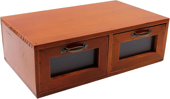 2-Drawer Desk Organizer Tabletop Storage Organization Box | Vintage Metal Label Drawer Pulls Office Supplies Storage Desk Accessories