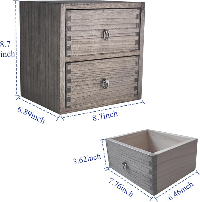 DDYURI Wooden Desktop Drawer Organizer Box 2-Tier Tabletop Storage Cabinet for Office Makeup Dressing Table Dark Brown