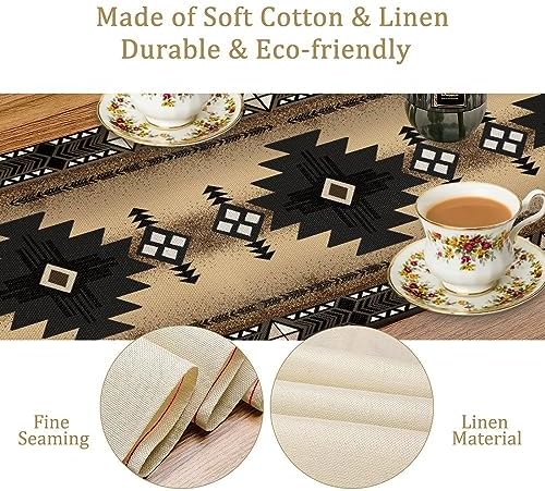 Aztec Southwest Table Runner,Ethnic Style Design Geometric Table Runners Table Setting Decor for Garden Farmhouse Wedding Party Holiday Dinner Home 13x60 Inch