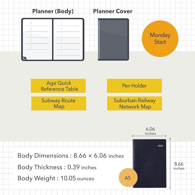 NOLTY Business Basic Diary A5 Weekly Planner 2026, April Start, Japanese Edition, Light Blue, 2026-9203