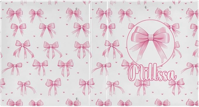 Pink Bows 3 3 Ring Binder with Clipboard Round Ring Binders Personalized Binder 3 Interior Clear Pockets for Office Supplies 2 Pack