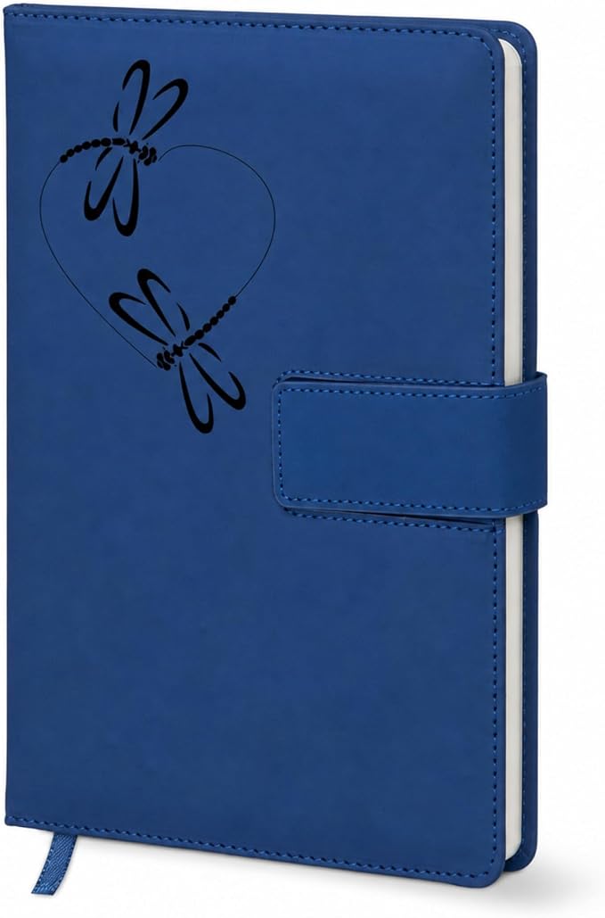 The Amazing Office Dragonfly Heart Refillable Journal, Blue Faux Leather, 200 Lined Pages, 5.75x8.5 Inch Notebook with Magnetic Clasp and Pen Holder, Writing Diary for Women and Men