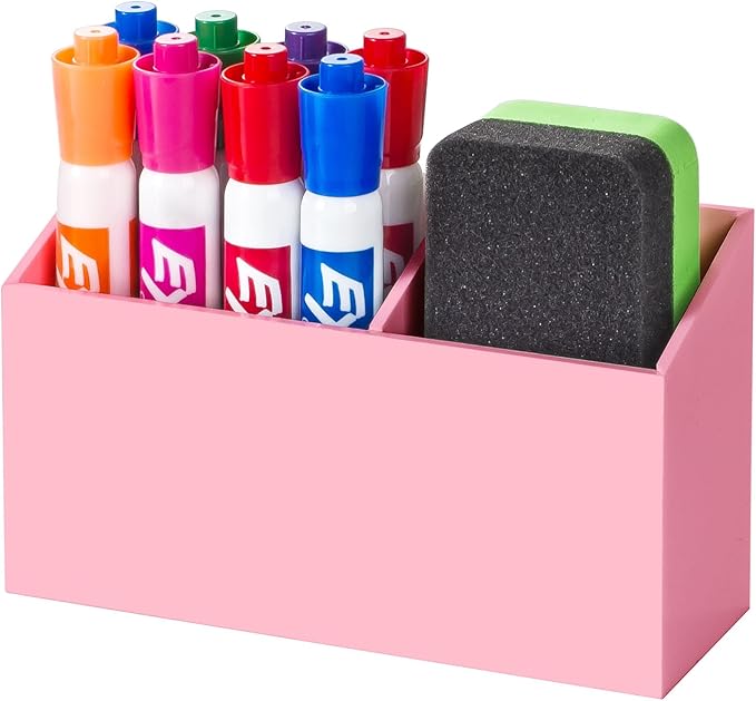 BEYGORM Magnetic Dry Erase Marker Holder for Whiteboard,Non-slip Acrylic Magnet Pen Holder for Fridge Refrigerator,Locker Organizer for Work,Locker Accessories,Pencil Cup for Desk(Pink)