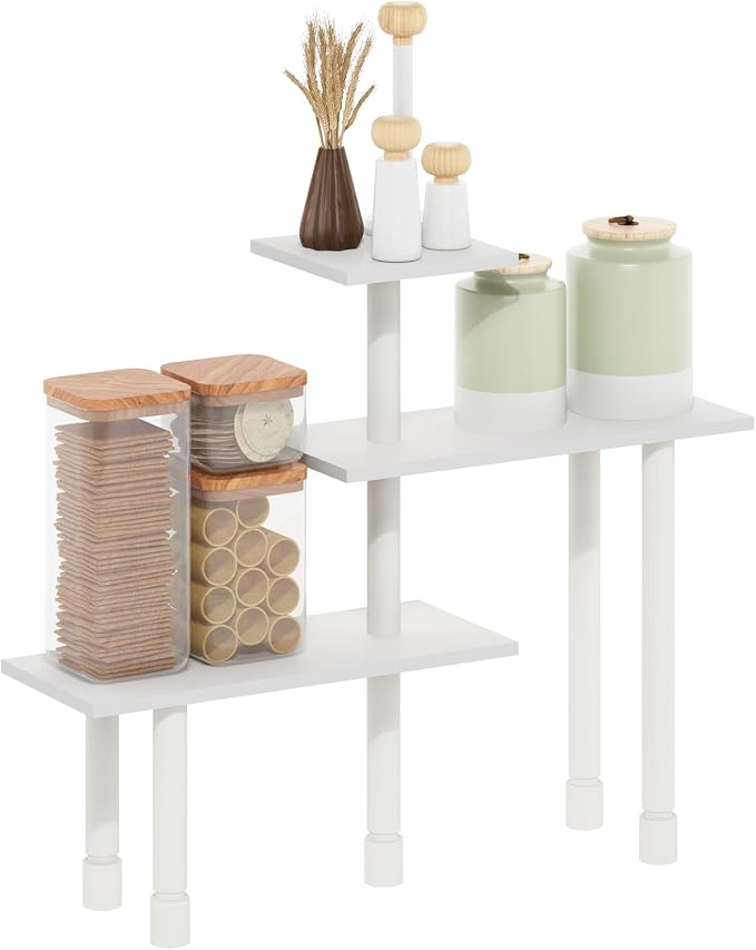 Furinno Turn-N-Tube Kitchen Countertop Organizer, 3-Tier Corner Countertop Organizer Shelf, Corner Shelf, for Kitchen, Pantry, Organizers and Storage, White
