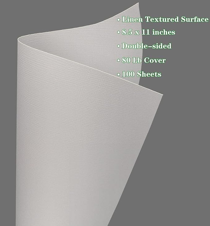 Linen Textured Cardstock White 100 Sheets 80 lb Cover, 8.5 x 11 Inches for Printers, Invitation, Arts and Craft, Scrapbook, DIY Projects