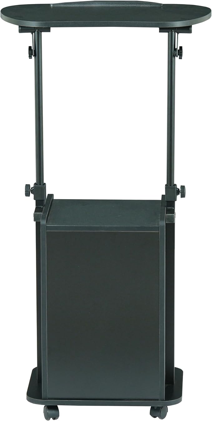 Techni Mobili Adjustable Laptop Cart w/Storage, Rolling Mobile Desk, Black | Adjustable laptop cart with storage cabinet, shelf, locking wheels, sit‑stand height for home office, bedside, classroom