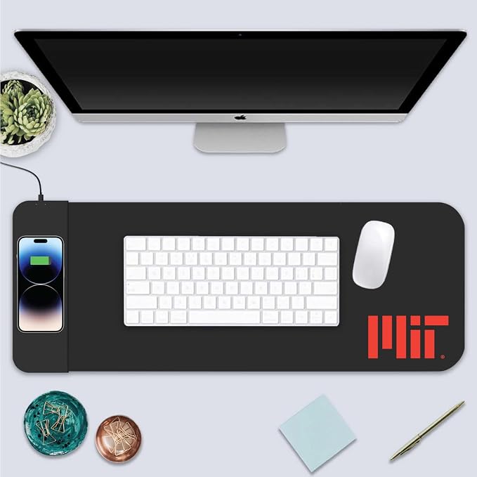 MIT Classic Wireless Charging Cloth Desk Mat, Durable Office Supplies, Non-Slip Base, Quick Charging Wireless Desk Pad, Black