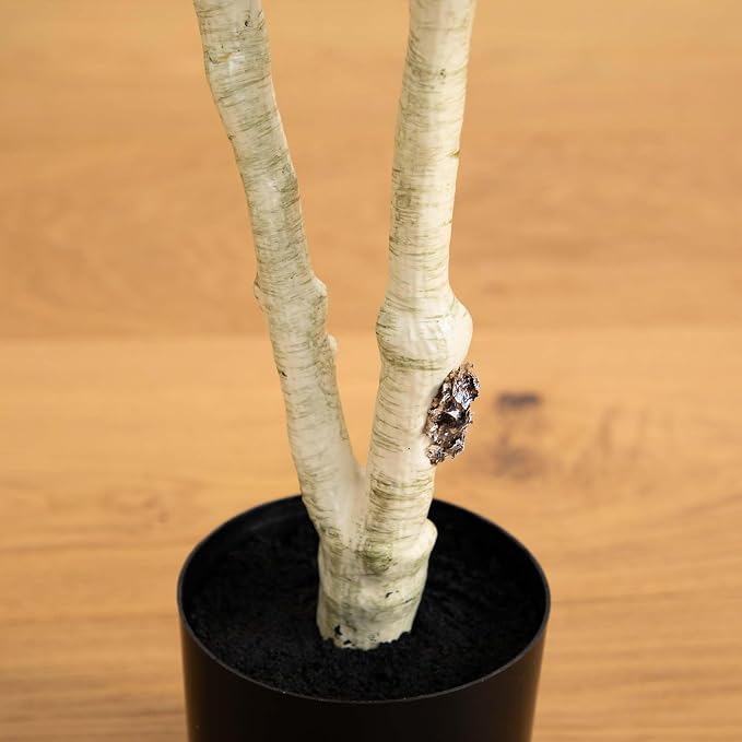 Nearly Natural 4 ft Artificial Birch Tree Real-Touch Leaves Indoor Plant | Nature-Inspired Detail, Light-Hued Bark, Flexible Branches, Stable Nursery Planter Included, Modern Living Room Decor Accent