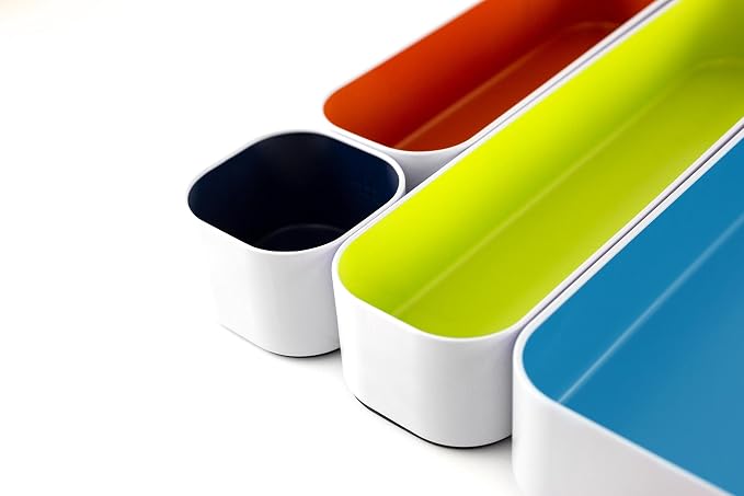 Three by Three Seattle Metal Drawer Organizer Tray Set, 10-Pc (Assorted) | Deep 2" food-safe metal bins; mix & match to customize any drawer; kitchen, bathroom, office & vanity organization