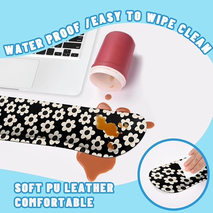 Flowers Mouse Pad Set Minimalist Retro Daisy Gaming Mousepad 4in1 Desk Mat for Desktop Wrist Support Cup Coaster Set Ergonomic Computer Desk Arm Wrist for Decor Home Office