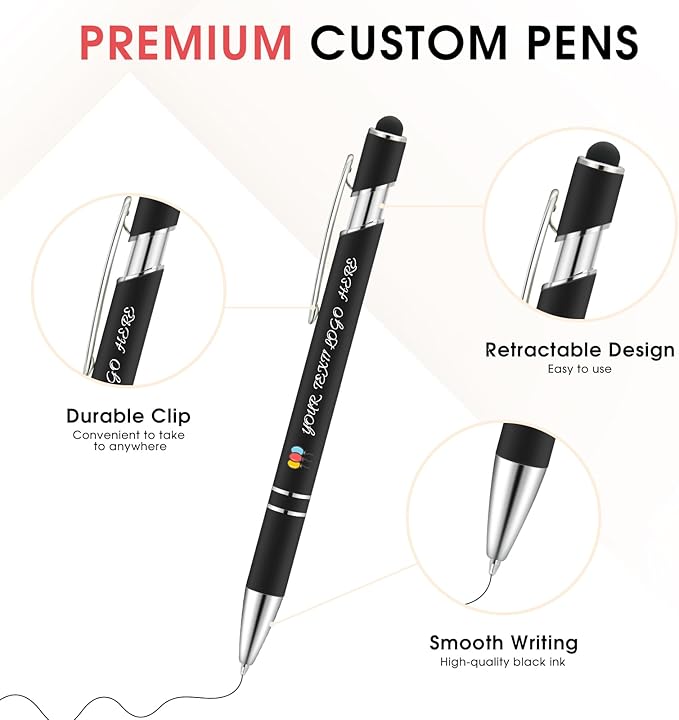 ENOMY Personalized Pens Bulk Free Engraved with Logo/Name/Message Black Ink Custom Pens Customized Stylus Ballpoint Pens Ideal Gifts for Business Anniversary (30)
