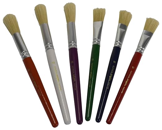 School Smart Stubby Ox Hair Paint Brushes for School and Arts and Crafts Use, Assorted Colors and Sizes, Bulk Set of 36