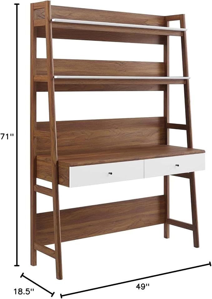 Modway Bixby Home Office Desk with Bookshelf in Walnut White
