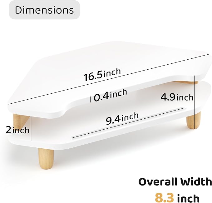 AFOOYO Monitor Stand Riser,2 Tier Corner Wood Sturdy 16.5In Computer Stand, Multi-Purpose Desktop Storage Stand for Laptop,PC,iMac,Printer,Computer,White