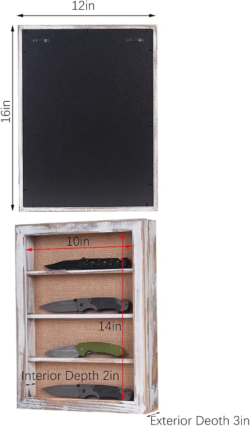 12x16 Shadow Box with 3 Removable Shelves, Vintage White | Large Collectible Display Case, Deep Shadow Box with Magnetic Door and Removable Shelves for Miniatures, Medals and Coins