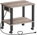 HOOBRO 2-Tier Printer Stand with Charging Station, Under Desk Printer Table, Printer Cart with Storage Shelves, Shelf for Small Spaces, for Home Office, Greige and Black BG38UPS01