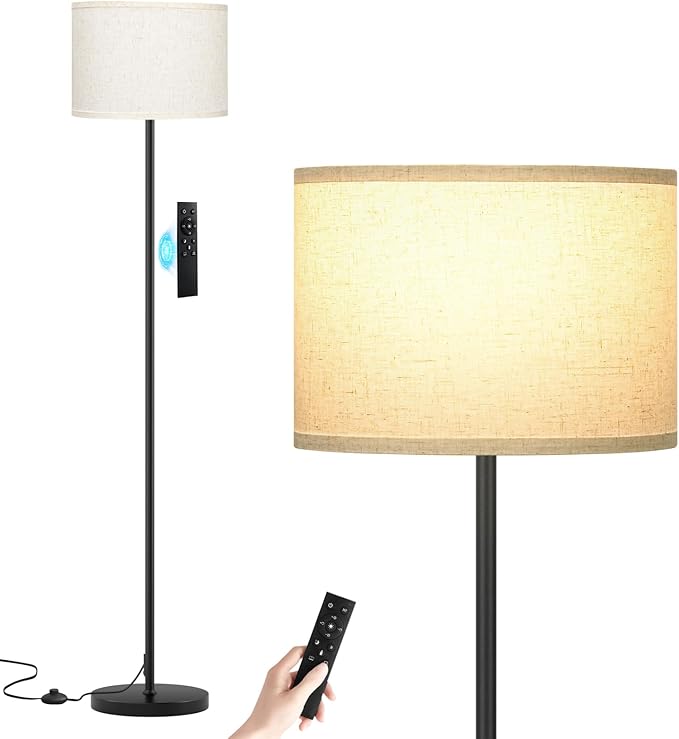 60'' Modern Floor Lamp with Remote, Tall Lamps for Living Room, Bedroom, Office, Dining Room, Beige Shade with Black Pole(Included Bulb)