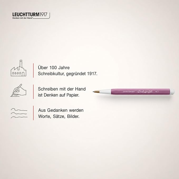 LEUCHTTURM1917 372213 Twist Pen No. 1, Brass, Aluminum, Blue Ink Ballpoint Pen, Design Award-Winning, Dusty Rose