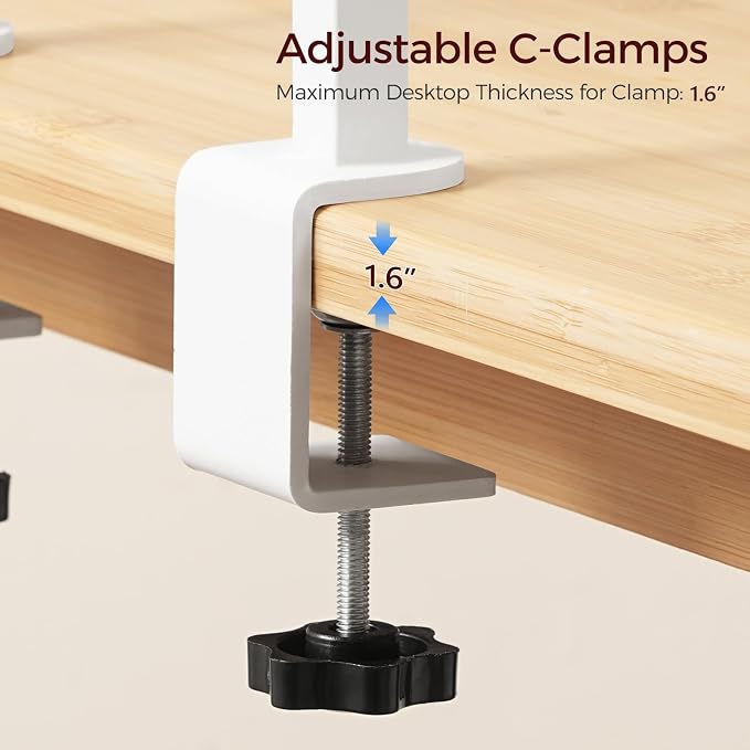 MAHANCRIS Clamp On Desk Organizer, 3-Tier Desktop Bookshelf, Adjustable Desk Storage Shelf, Metal Frame, for Office, Study and Game Room, White DSWT3601