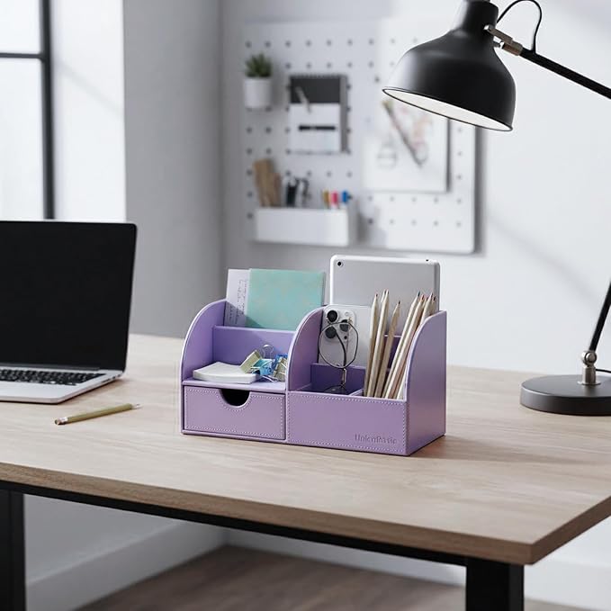 UnionBasic Desk Organizer - Multifunctional Leather Desktop Pen Holder Storage Box - Business Card/Pen/Pencil/Mobile Phone/Stationery Holder