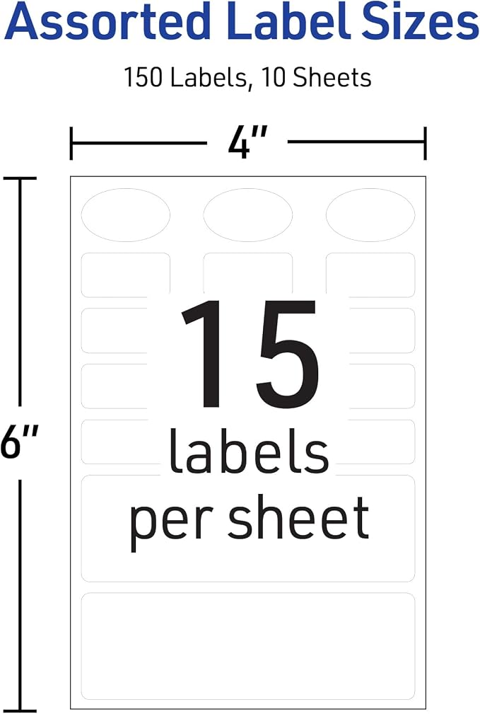 Avery® No-Iron Fabric Labels, Assorted Shapes and Sizes, Washer and Dryer-Safe Waterproof Labels, Non-Printable, 150 Total (40726)