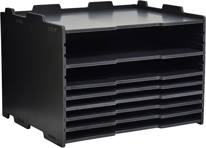 7 Tier Adjustable Shelves Office Desk Organizer,Wooden Desk File Organizer, Letter Tray, Document Letter Mail Tray Sorter, White/Black (Black-7tray(with 6 Adjustable Shelves))