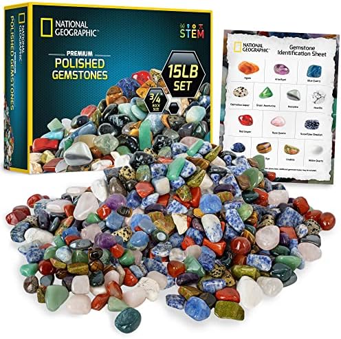 National Geographic Polished Stones and Crystals 15 Lb. Bulk Collection | 15 Lbs. of 3/4-Inch Tumbled Stones, Real Rocks and Crystals, Bulk Craft Supplies, Rock Collection, Geology Activity
