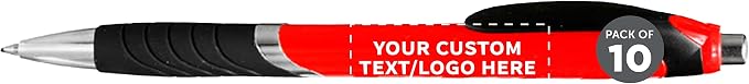 DISCOUNT PROMOS Ballpoint Pens With Rubber Grip - 10 pack - Customizable Text, Logo - Black Ink Ball Point Pen with Soft Touch Plastic - Red