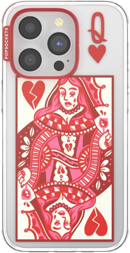 PopSockets iPhone 14 Pro Phone Case with MagSafe- Heart Queen | Magnetic, Wireless Charging, Camera & Drop Protection, Heart, Valentines, Red, Textured