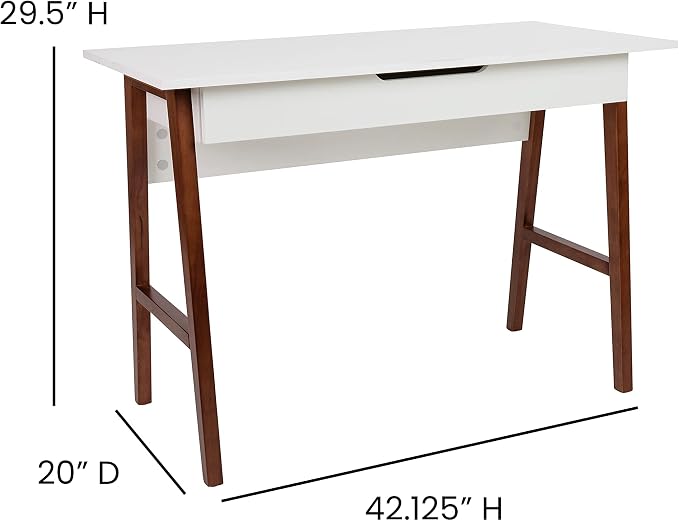 Flash Furniture Computer Desk with Drawer, 42", White/Walnut | Home Office, Writing Desk, Storage Drawer, Bedroom Desk