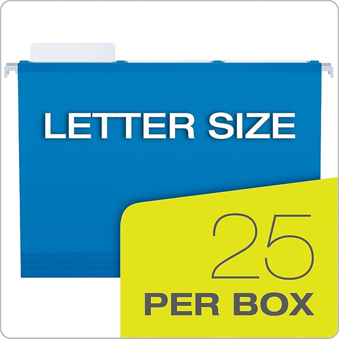 Pendaflex Ready-Tab Reinforced Hanging File Folders, Letter Size, 3 Tab, Assorted Colors, 25/BX (42621)