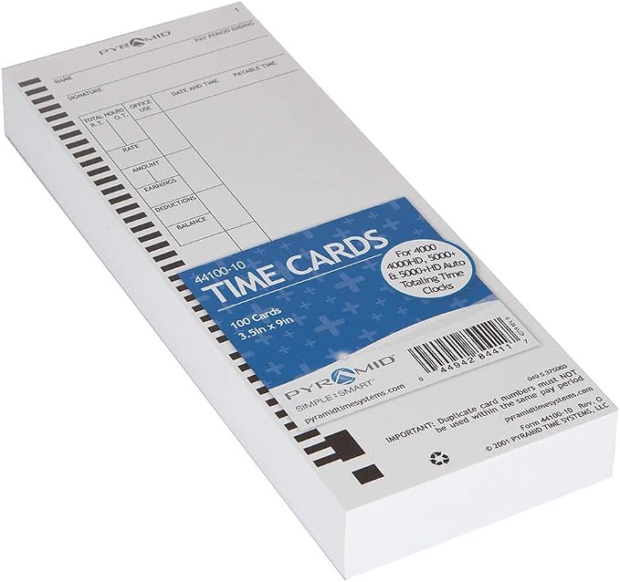 Pyramid Time Systems 44100-10MB 1,000 Count Genuine Time Cards | Authentic Time Cards for 4000, 4000Pro, 4000ProK and 5000 Series Time Clocks From Pyramid