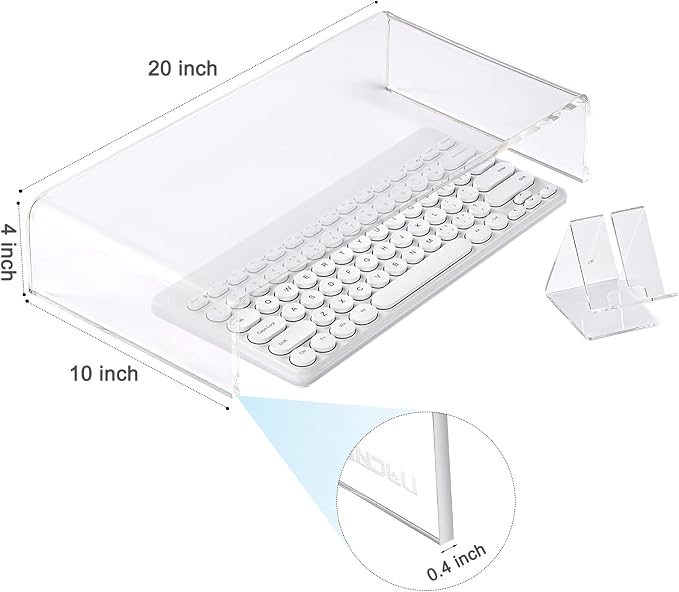 20"x10"x4" Acrylic Monitor Stand, Clear Laptop Riser with Bonus Phone Stand | Extra-Wide Clear Premium Acrylic Computer Stand, Monitor Riser & Ergonomic Desk Organizer Shelf for Office, Home, Printer, TV