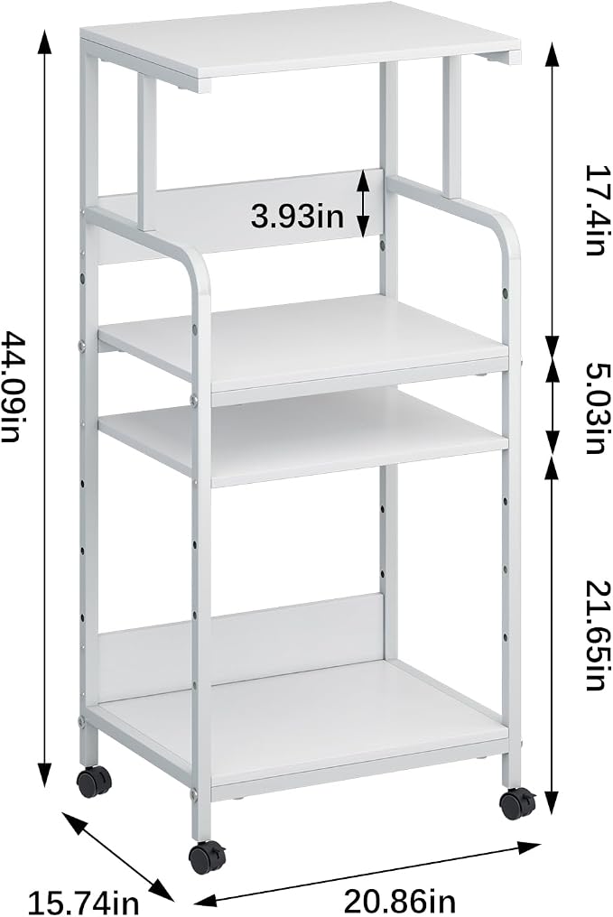 Arbuxzuy 4-Tier Printer Stand with Storage Shelf, Mobile Printer Table for Home Office, Adjustable Stand for Printer, Scanner, Fax (White)