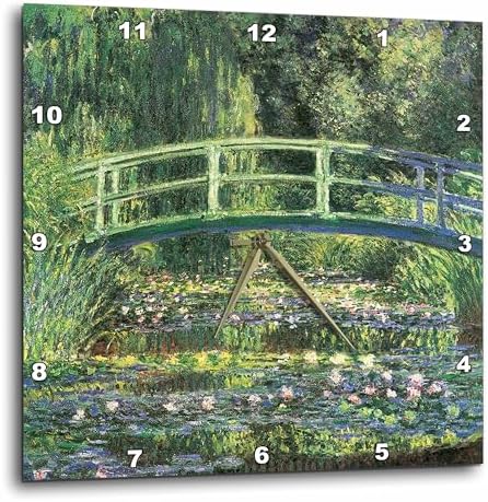 3dRose Wall Clock Silent - 10 inch - Water Lilies and Japanese Bridge by Claude Monet 1899 - BLN Claude Monet Collection