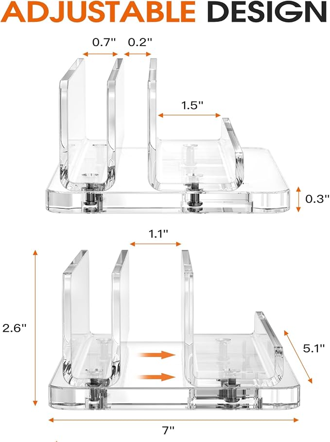Acrylic Vertical Laptop Stand, 3-in-1 Design with Adjustable Slot Width | Clear Laptop Holder Desktop Space Saving, Supports Suitable for MacBook, IPad, IPhone, Chromebook, Surface, Samsung, Etc