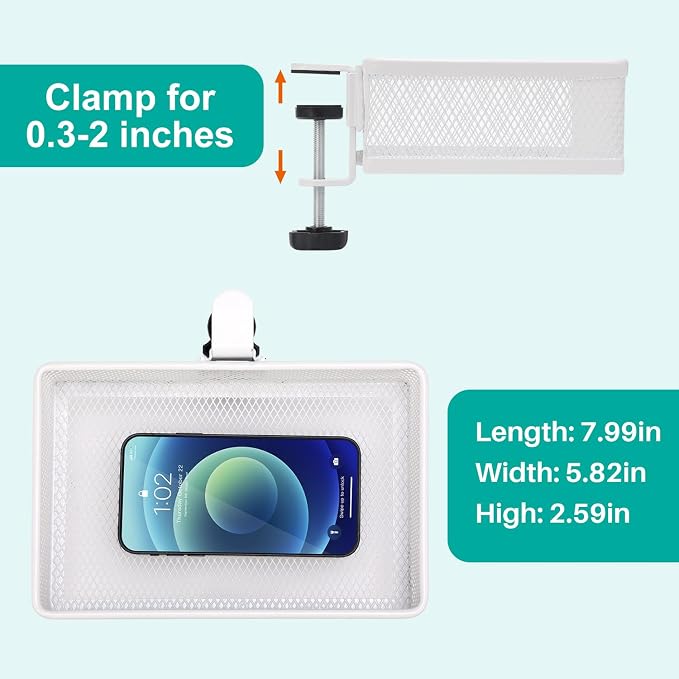 Under Desk Drawer, Clamp on Desk Organizer Under Table Hanging Desk Storage | 2 ways to clamp on: desk side or leg. Under desk organizer, clamp on desk drawer, basket hanging under table shelf, no-drill