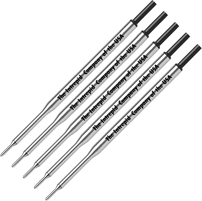 5 Genuine Intrepid Fine Ballpoint Refills for Paper Mate Lubriglide, Aspire, PhD,PhD Ultra Ballpoint Pens and Schneider pens That take Express 225, (Bulk Packed) (Black)