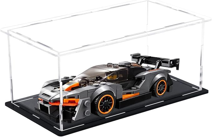 Clear Acrylic Display Case,Self-assembly Display box with black acrylic base,Countertop Box Cube Organizer Stand Riser Dustproof Protection Showcase for action Figures toys Collectibles(10x4x5.7 inch)