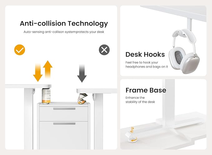 CubiCubi 55 x 24 Electric Height Adjustable Standing Desk, White | Sit to Stand, Computer Workstations, Home Office Desk, Advanced Motor, Next-Gen Frame, 176 lbs Capacity, Smart Lift System