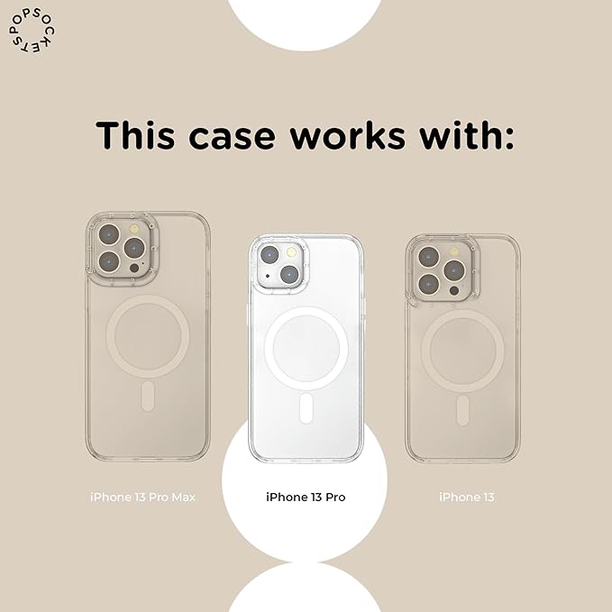 PopSockets iPhone 13 Pro Phone Case with MagSafe- Clear | Magnetic, Wireless Charging, Camera & Drop Protection, Clear, Translucent, iPad, Removable, Popper