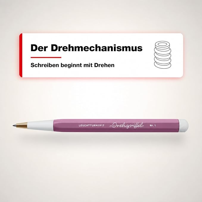 LEUCHTTURM1917 372213 Twist Pen No. 1, Brass, Aluminum, Blue Ink Ballpoint Pen, Design Award-Winning, Dusty Rose