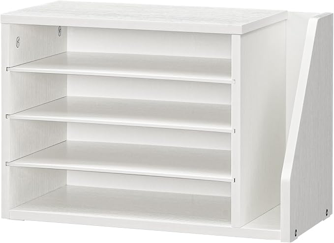 HOOBRO Mail Sorter, Literature Organizer with Adjustable Shelves, Paper Organizer for Office, Home, Wood Countertop File Holders, Mails, Magazines, White WT41WF01