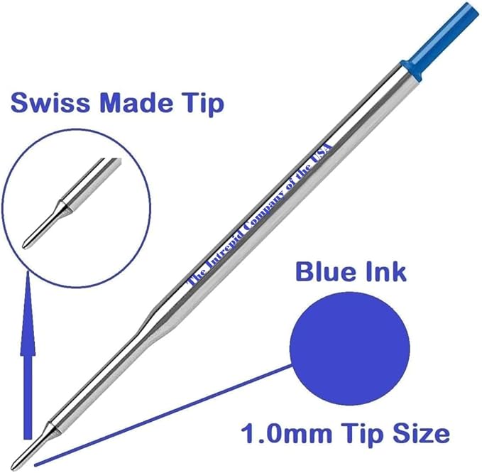 5 Genuine Intrepid Flawless Flow Medium Refills for Papermate Lubriglide, Aspire, PhD Pens, Bulk Packed (Blue)