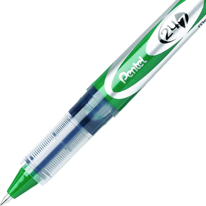 Pentel 24/7 Roller Ball Pen Medium Line, Green Ink, Box of 12 (BLD97-D)